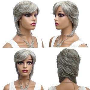 Cabello Humano Virgen Chino para Peluca, Tejido a Máquina, Estilo Corto, Sin Pegamento, HD, Gris Oscuro/Gris Claro/Azul Grisáceo, 8 Pulgadas - Product Image 5