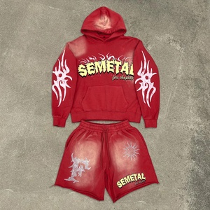 YITE Custom Printing French Terry Oversized Two Piece <strong>Shorts</strong> Tracksuit Streetwear <strong>Men</strong> Acid Wash Rhinestone <strong>Hoodie</strong> <strong>and</strong> <strong>Shorts</strong> <strong>Set</strong> - Product Image 1