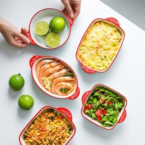 Bol en céramique motifs de poisson en céramique, ustensiles de cuisson, assiettes de riz cuits, vaisselle avec poignée 1 pièce - Product Image 1