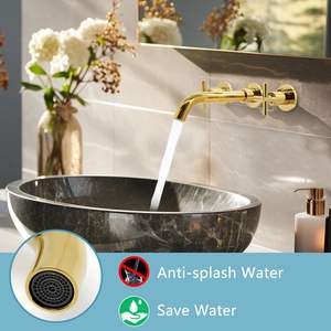 Роскошный современный настенный кран с 2 ручками, латунный Смеситель для ванной, раковины, смеситель с 3 отверстиями, смеситель черного золота для ванной комнаты - Product Image 2