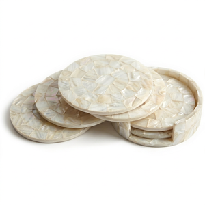 Round Mother Pearl <b>Coasters</b> <b>Set</b> Handmade Beaded <b>Placemats</b> Classic Elegant 400mm Diameter 5mm Thick for Home Wedding Dining Decor - Product Image 1