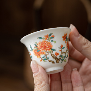 Tasse à thé en jade suédé, douze fleurs, tasse à thé de dégustation dorée, tasse à thé pour usage personnel, maître du thé Kung Fu, ensemble de thé à domicile, céramique, nouveau style chinois - Product Image 1