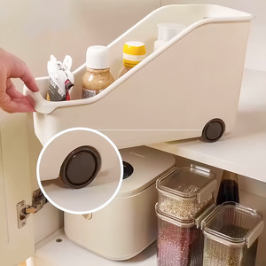 Kitchen cookware storage box, pot lid and seasoning organizer with casters, sink and cabinet storage, multi-functional storage - Product Image 2