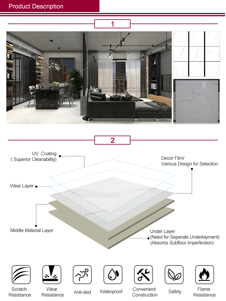 Outdoor or Indoor Glazed PorcelainTile Floor External Interior Wall Tile Polished Glazed Tiles