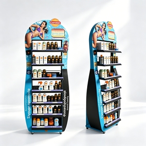 Acrylic Grid Box Metal Floor Display Stand With Wheels for Sunscreen Skincare Products High-end Visible Cosmetic Organizer Rack - Product Image 1
