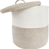Cesto de Armazenamento de Papel Trançado Extra Grande, Ecológico e Durável, com Tampa e Alça, Decorativo, para Cobertores, Brinquedos e Roupas