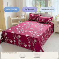 Ensemble de literie en polyester 3 pièces, taie d'oreiller, motif rayé floral de Noël, utilisation hospitalière, couvre-lit en satin Supima doux