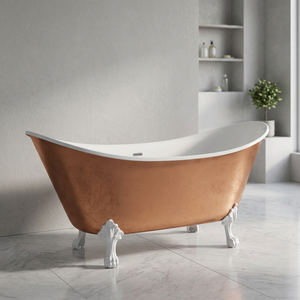 Bañera Ovalada Independiente de Hierro Fundido con Patas de Gato, Blanca y Cobre, de Lujo, Moderna, para Adultos, Sin Tapa - Artesanía India - Product Image 3
