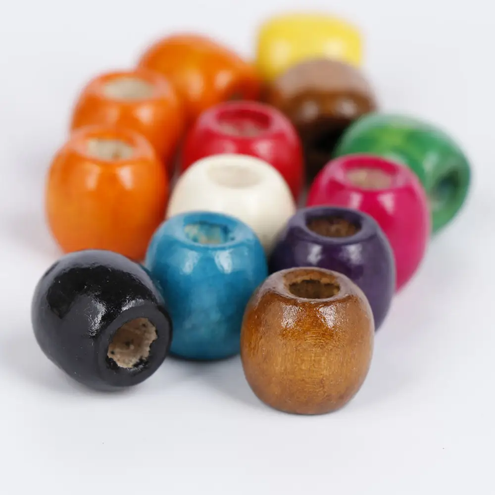 16MM 17MM Colorful Wooden Beads Large Hole Loose Ball Beads Making DIY Bracelet Necklace Jewelry Accessories