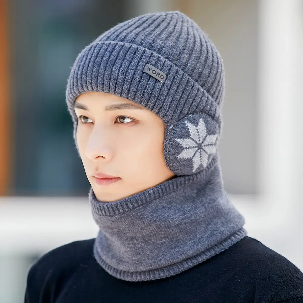 Winter beanie hat scarf glove set thickened woolen cap men's ear protection overhead cap winter knitted cap