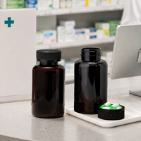Flacon rond en PET ambré de qualité supérieure, opaque, recyclable, pour capsules, 200 ml, pour l'emballage de compléments alimentaires
