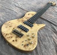 Basse à 5 cordes Grand modèle, manche traversant le corps, en bois d'orme Burr Scar Top, couleur naturelle