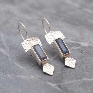 Piedra labradorita natural martillada hecha a mano 925 gota de plata cuelga pendientes de joyería tribal mayorista - Product Image 3