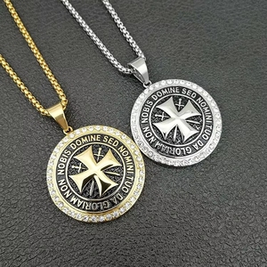 Hip-Hop Schwarze Tempelritter Anhänger Wasserdicht Anlauffreier Edelstahl Schmuck Halsketten Vergoldet für Männer - Product Image 3