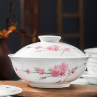 Service de table en porcelaine fine de qualité supérieure, collection RED LEAF CERAMICS 7501, 32 pièces, motif historique à pois d'eau et fleurs de pêcher, réutilisable