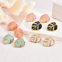 RINHOO - Aretes de Acero Inoxidable al por Mayor, con Esmalte, Diseño de Cereza, Mariposa y Flor, Chapados en Oro, Antialérgicos, Joyería de Moda para Mujer