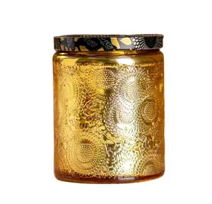 8 oz 250ml empty gold plated electroplated shining glass candle jars for soy candle making with lids