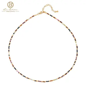 Handmade Beaded Necklace for Unisex Multi-Color Natural Stone on Stainless Steel Fashion Jewelry for Women Men Children