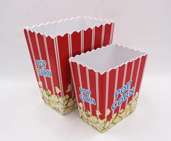 Promotion Großhandel Rot Blau Weiß Streifen Großhandel Kunststoff Melamin Popcorn Eimer Box Bowl