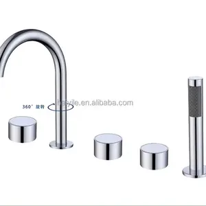 Modern design New Product Round Vertical five Holes Deck Mounted Bathtub Filler brass Faucet And Shower
