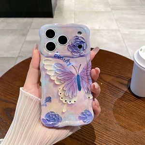 Custodia Protettiva Antiurto con Bordo Ondulato per <span class=keywords><strong>iPhone</strong></span> 17 Air 16 15 14 13 Promax, Design Estetico Farfalla e Fiore Stile Pittura a Olio - Product Image 5