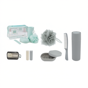 Ensemble de toilette 5 pièces, kit de salle de bain de voyage avec peigne, porte-savon, éponge de douche et porte-brosse à dents - Product Image 1