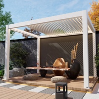 Pergola rétractable en aluminium avec toit à lames bioclimatiques et stores latéraux pour jardin, pavillon, terrasse, bord de piscine, pont de terrasse