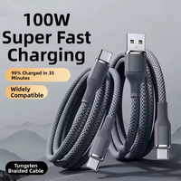 Cable de Carga Rápida USB-C de 100W y 6A con Trenzado de Nailon para Redmi, Teléfonos Android, Computadoras Portátiles, Uso en Automóviles