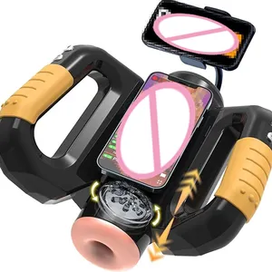 Masturbateur automatique pivotant et rétractable pour hommes avec support de téléphone double poignée Coupe de masturbation rechargeable par USB