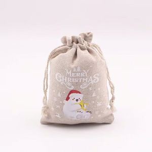 Sacs cadeaux de Noël vierges en toile de coton avec cordon de serrage, petits sacs à cordon avec logo - Product Image 4