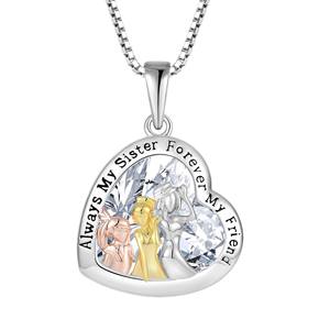 Pendentif en argent sterling 925 plaqué or <span class=keywords><strong>trois</strong></span> coeurs amitié famille grande <span class=keywords><strong>petite</strong></span> soeur meilleurs amis grande <span class=keywords><strong>pierre</strong></span> collier - Product Image 1