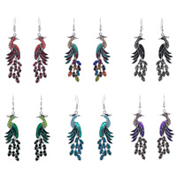 Boucles d'oreilles paon 12 couleurs pour femmes, pendantes bohèmes avec crochet, hypoallergéniques, style vintage, pour fêtes et occasions spéciales