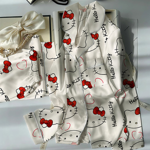 Mô phỏng lụa đồ ngủ của phụ nữ mô hình mùa xuân và mùa thu cao cấp cảm giác lỏng lẻo dài tay phù hợp với nhà mặc thực sự bán buôn - Product Image 4