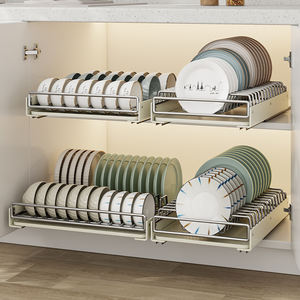 Égouttoir à vaisselle en acier inoxydable avec plateau de drainage, organisateur de placard coulissant et support de rangement pour épices de comptoir de cuisine, design moderne - Product Image 1