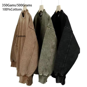 All'ingrosso stile personalizzato stampa a trasferimento termico Streetwear <span class=keywords><strong>oversize</strong></span> cotone girocollo <span class=keywords><strong>Vintage</strong></span> <span class=keywords><strong>felpa</strong></span> lavata con acido da uomo con tasche - Product Image 1