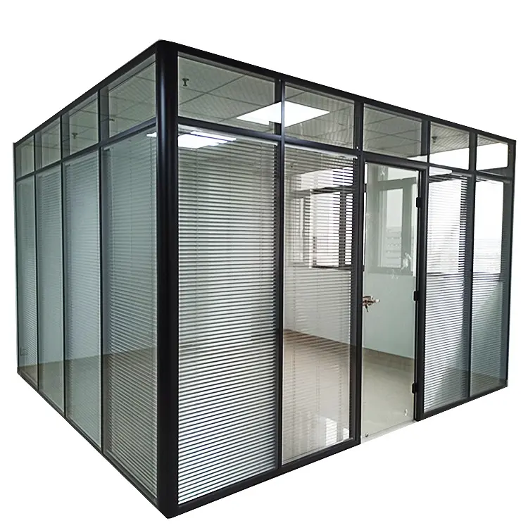 SHANEOK-Partición de oficina de perfil de aluminio, pared de partición de vidrio doble, individual y transparente