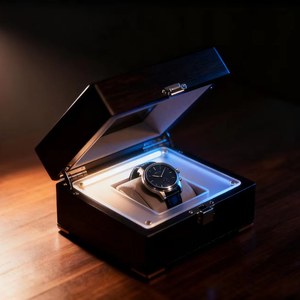 Tùy Chỉnh Handmade Sang Trọng Duy Nhất Hộp Đồng Hồ Bao Bì Bằng Gỗ Thủ Công Hình Chữ Nhật Lót Nhung Acrylic LED Tùy Chỉnh Để Chấp Nhận - Product Image 4