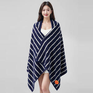 Toalla de Baño Rectangular de Algodón a Rayas Bordada, 73x140cm, 400g, Azul y Negro, para Uso Doméstico - Product Image 1