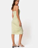Robe mi-longue à carreaux sauge Robe une pièce pour femme