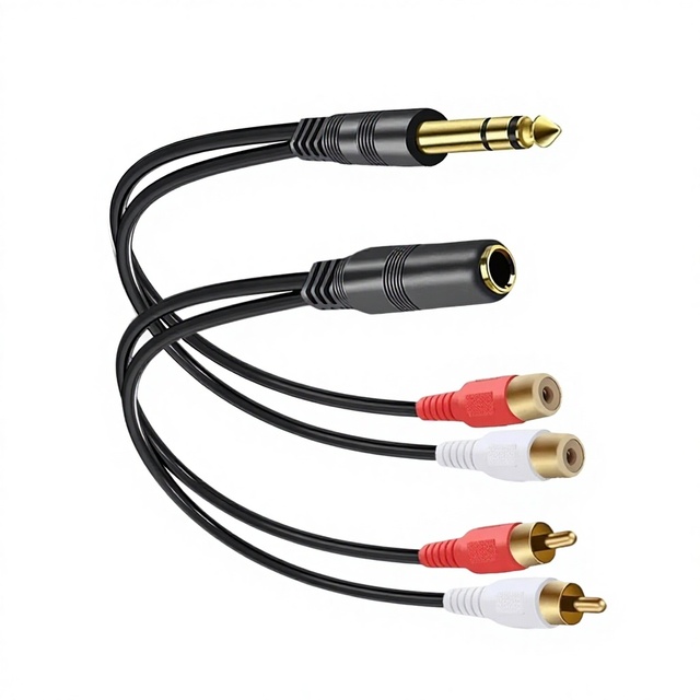 GW 6.5mm to Dual-RCA Adapter with 1/4" TRS Jack and 2 RCA Y Splitter for DVD Amplifier Mixer Speakers