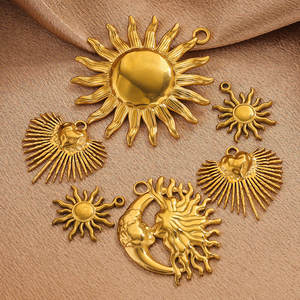 Liontin baja tahan karat 18K kalung perak lapis emas liontin Retro matahari bulan senyum liontin untuk Kalung Gelang gantungan kunci mobil - Product Image 2