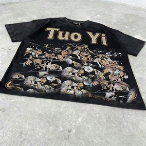 T-shirt Hip Hop Personalizzata con Strass, Stile Vintage Effetto Lavaggio Acido, Collo Tondo, Cotone Pesante 100%, Stampa DTG, Vestibilità Regolare, Maglietta Grafica - Product Image 3