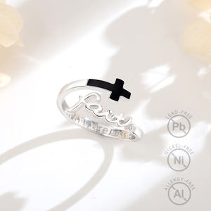 Anelli Cristiani Regolabili Merryshine in Argento Sterling 925 con Croce Vintage e Ossidiana per Donne - Product Image 5