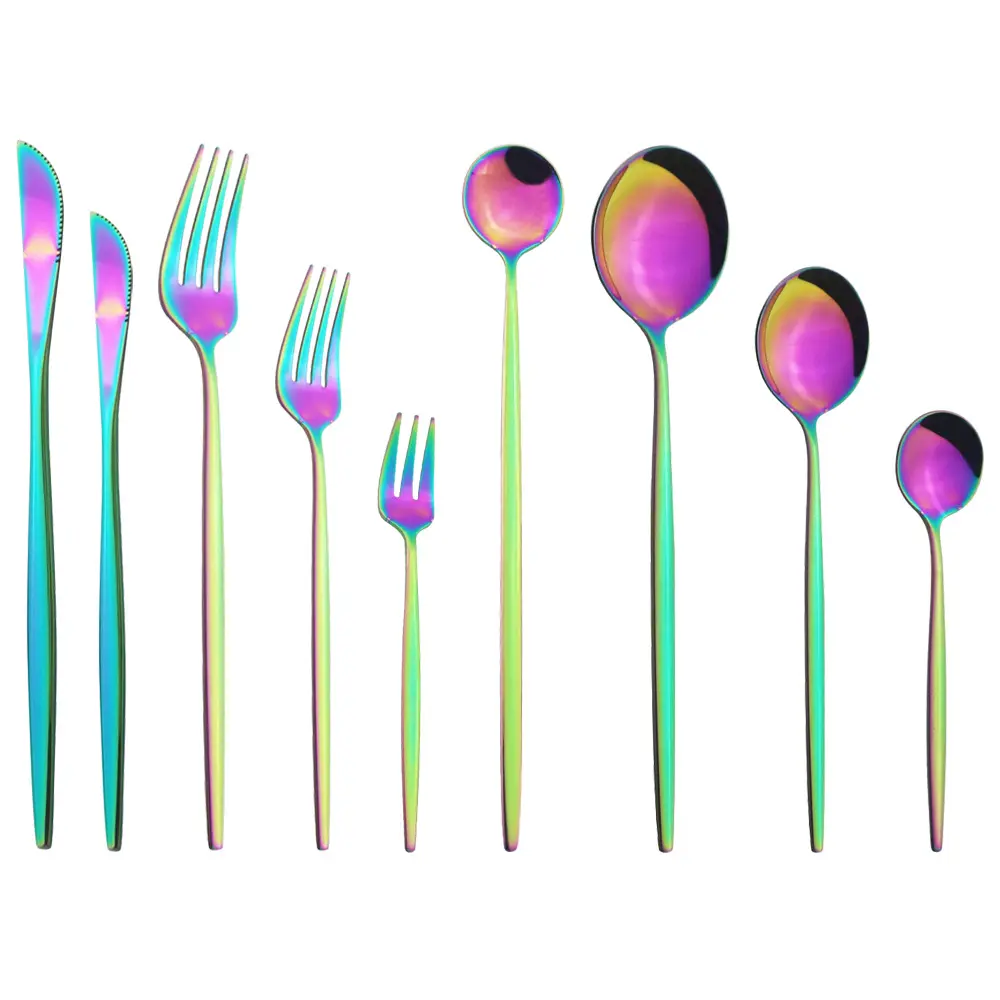 เรนโบว์ Flatware Iridescence หรูหราชุดช้อนส้อมช้อนส้อม