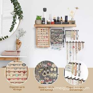 Organisateur de bijoux suspendu en bois créatif support mural avec présentoir de collier rotatif pour boucles d'oreilles et bagues - Product Image 6