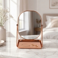 Miroir cosmétique portable en verre rose doré, simple face, réglable, forme carrée, intelligent, pour maquillage, avec rangement pratique