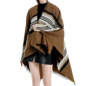Kardigan ponco wanita, gaun jubah rajutan ukuran besar bisa dibalik, syal musim dingin