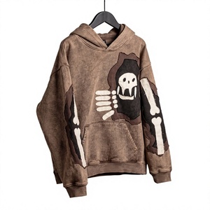 Sudadera con Capucha Oversize de Algodón y Felpa para Hombre, con Estampado Gráfico de Esqueleto y Lavado Ácido, Estilo Vintage Streetwear Personalizado - Product Image 2