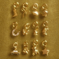 Colgante de acero inoxidable chapado en oro con diseño de oso, ping-pong, cereza esmaltada y circonita, accesorio DIY, precio mayorista económico