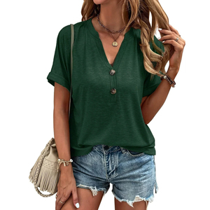 <b>Women</b> <b>V</b> <b>Neck</b> Short Sleeve <b>T</b> <b>Shirt</b> Solid Color Loose Fit Casual Top Spring Summer Breathable Cotton Jersey <b>Shirt</b> - Product Image 4